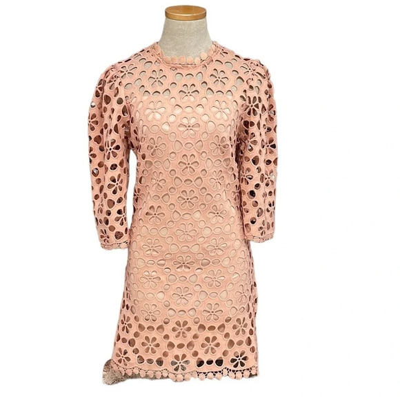 Just Me Lattice Dress NWT Long Sleeve Cut Out Floral Midi Pink Size Medium M - Picture 3 of 17